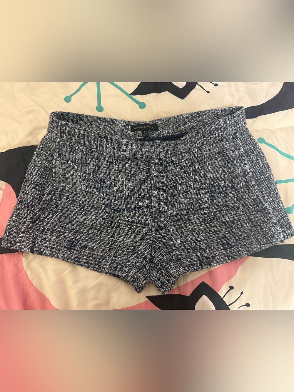 Banana Republic Navy & White Tweed High-Waist Shorts